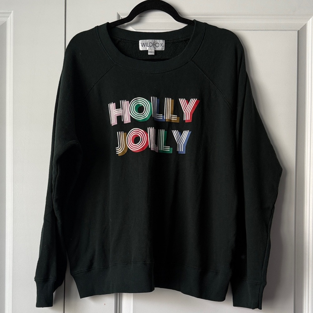 Wildfox Black Sweatshirt with Colorful 'Holly Jolly' Design